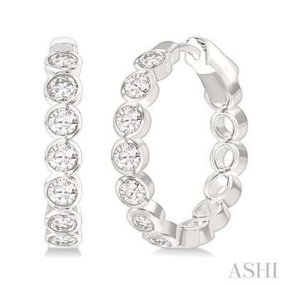 Round Shape Bezel Set Diamond Fashion Hoop Earrings