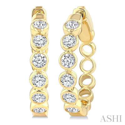 Round Shape Bezel Set Diamond Fashion Hoop Earrings