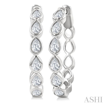 Pear Shape Bezel Set Diamond Fashion Hoop Earrings
