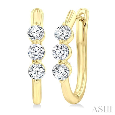 3 Stone Diamond Hoop Earrings