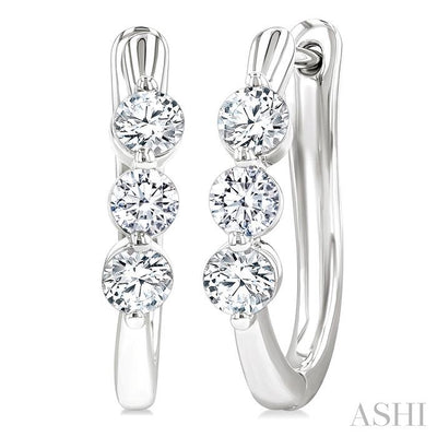 3 Stone Diamond Hoop Earrings