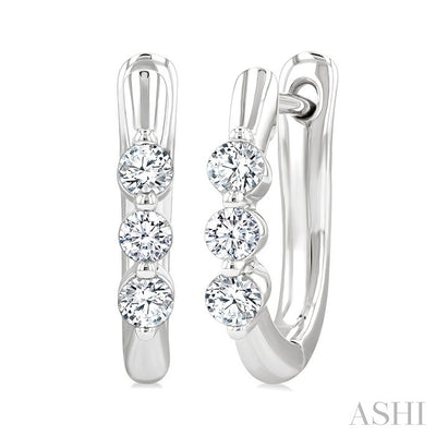 3 Stone Diamond Hoop Earrings
