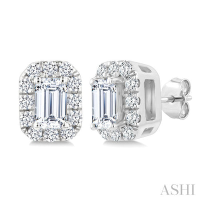 Emerald Shape Halo Diamond Fashion Earrings