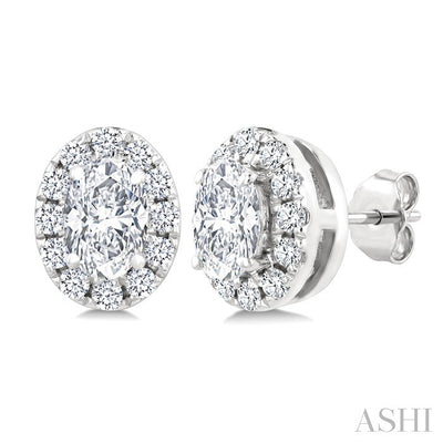 Oval Shape Halo Diamond Fashion Earrings