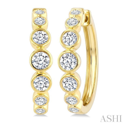 Graduated Bezel Set Diamond Fashion Hoop Earrings