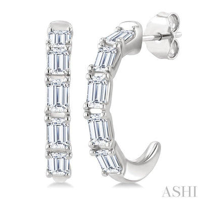 Emerald Shape Diamond Fashion Half Hoop Earrings