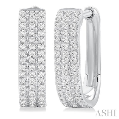 Three Row Diamond Hoop Earrings