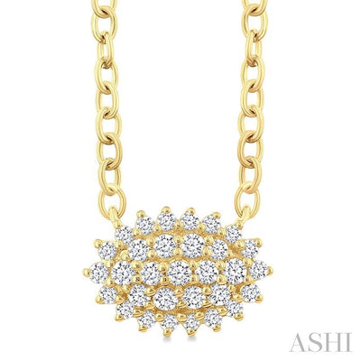 Oval Shape East-West Petite Cluster Diamond Fashion Pendant