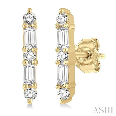 Vertical Bar Petite Baguette Diamond Fashion Earrings