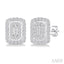 Emerald Shape Petite Halo Diamond Fashion Earrings