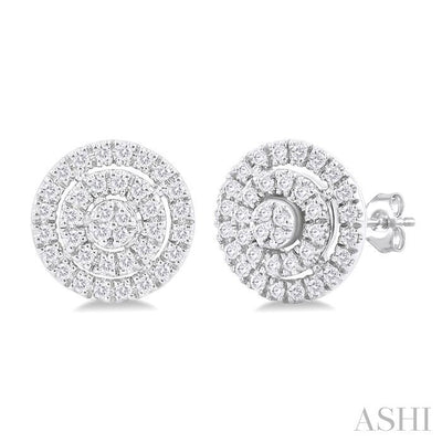Round Shape Petite Halo Diamond Fashion Earrings