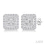 Princess Shape Petite Halo Diamond Fashion Earrings