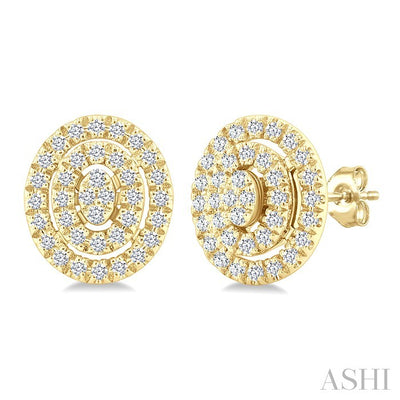 Oval Shape Petite Halo Diamond Fashion Earrings