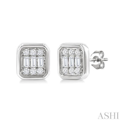 Emerald Shape Bezel Set Petite Fusion Diamond Fashion Earrings