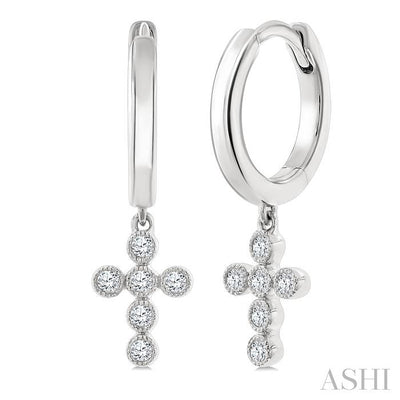 Cross Petite Diamond Huggie Fashion Earrings