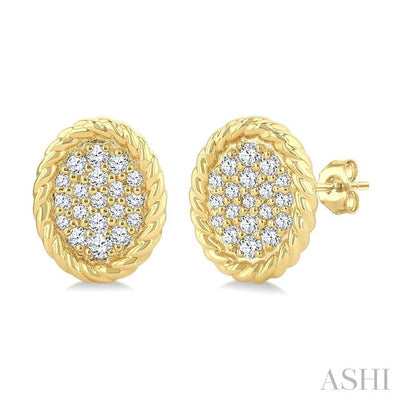 Pave-Set Oval Shape Rope Diamond Fashion Earrings