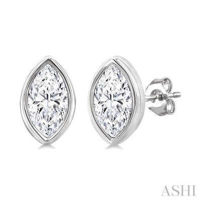 Marquise Shape Bezel Set Petite Diamond Fashion Earrings