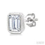 Emerald Shape Bezel Set Petite Diamond Fashion Earrings