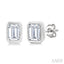 Emerald Shape Bezel Set Petite Diamond Fashion Earrings