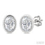 Oval Shape Bezel Set Petite Diamond Fashion Earrings