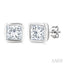 Princess Shape Bezel Set Petite Diamond Fashion Stud Earrings
