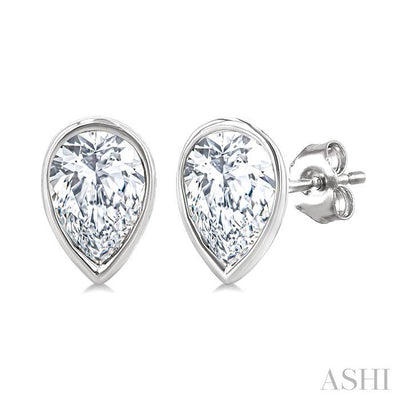 Pear Shape Bezel Set Petite Diamond Stud Earrings
