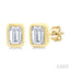 Emerald Shape Bezel Set Petite Diamond Fashion Earrings