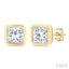 Princess Shape Bezel Set Petite Diamond Fashion Stud Earrings