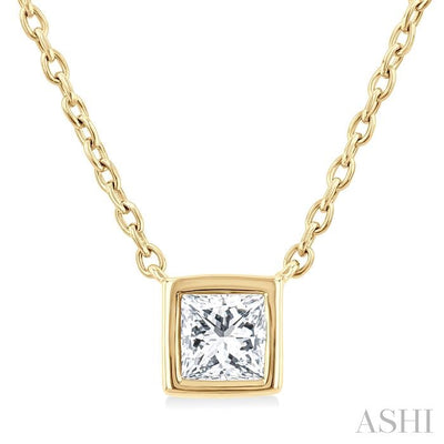 Princess Shape Bezel Set Petite Diamond Fashion Pendant