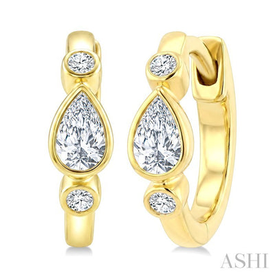 Pear Shape Bezel Set Petite Diamond Huggie Earrings