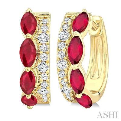 Marquise Shape Gemstone & Petite Diamond Fashion Hoop Earrings