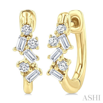 Scatter Baguette Diamond Petite Huggie Fashion Earrings