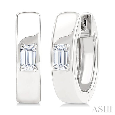 Emerald Shape Petite Prong Diamond Huggie Earrings