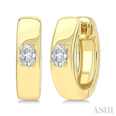 Oval Shape Petite Prong Diamond Huggie Earrings
