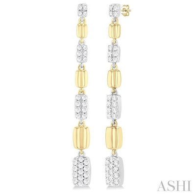 Puffed Rectangular Shape Diamond Long Earrings