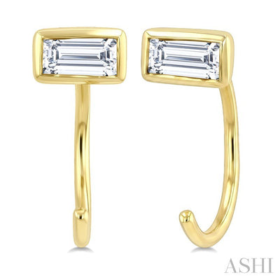 Emerald Shape Bezel Set Petite Diamond Huggie Earrings