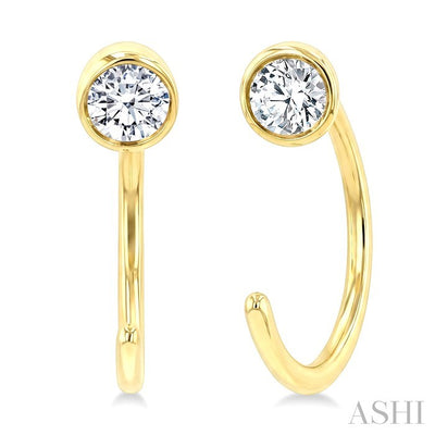 Round Bezel Set Petite Diamond Huggie Earrings