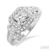 1/2 ctw Round and Princess Cut Diamond Semi-Mount Engagement Ring 14K White Gold