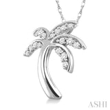 1/10 Ctw Palm Tree Single Cut Diamond Pendant in 14K White Gold with Chain