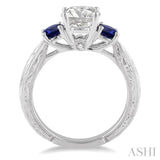 4x4MM Round Cut Sapphire and 1/50 Ctw Diamond Semi-Mount Engagement Ring in 14K White Gold