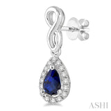 5x3 MM Pear Shape Sapphire and 1/6 Ctw Round Cut Diamond Earrings in 10K White Gold