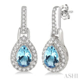 6x4 MM Pear Shape Aquamarine and 1/5 Ctw Round Cut Diamond Earrings in 14K White Gold