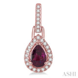 6x4 MM Pear Shape Rhodolite Garnet and 1/5 Ctw Round Cut Diamond Earrings in 10K Rose Gold