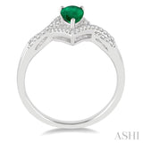 6x4 MM Pear Shape Emerald and 1/6 ctw Round Cut Diamond Ring in 14K White Gold