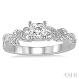 1/3 Ctw Diamond Engagement Ring with 1/5 Ct Princess Cut Center Stone in 14K White Gold