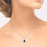 1/8 Ctw Round Cut Diamond and Oval Cut 6x4 MM Sapphire Center Sunflower Precious Pendant in 10K White Gold with chain