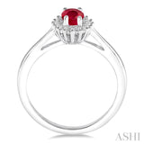 6X4 MM Oval Cut Ruby Center and 1/8 Ctw Round Cut Diamond Halo Precious Stone Ring in 10K White Gold