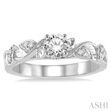 1/10 Ctw Round Semi-Mount Leaf Motif Engagement Ring in 14K White Gold