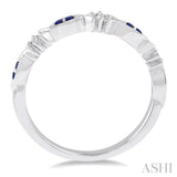 1.25 MM Round Cut Blue Sapphire and 1/20 Ctw Round Cut Diamond Precious Half Eternity Wedding Band in 14K White Gold