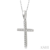 1/10 Ctw Cross Charm Round Cut Diamond Fashion Pendant in 10K White Gold with chain